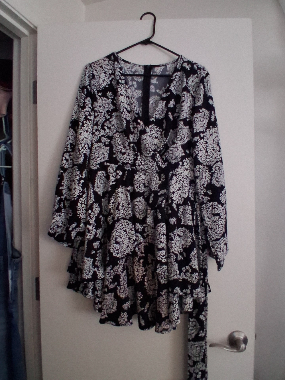 Black & White Floral Wrap Dress for Women